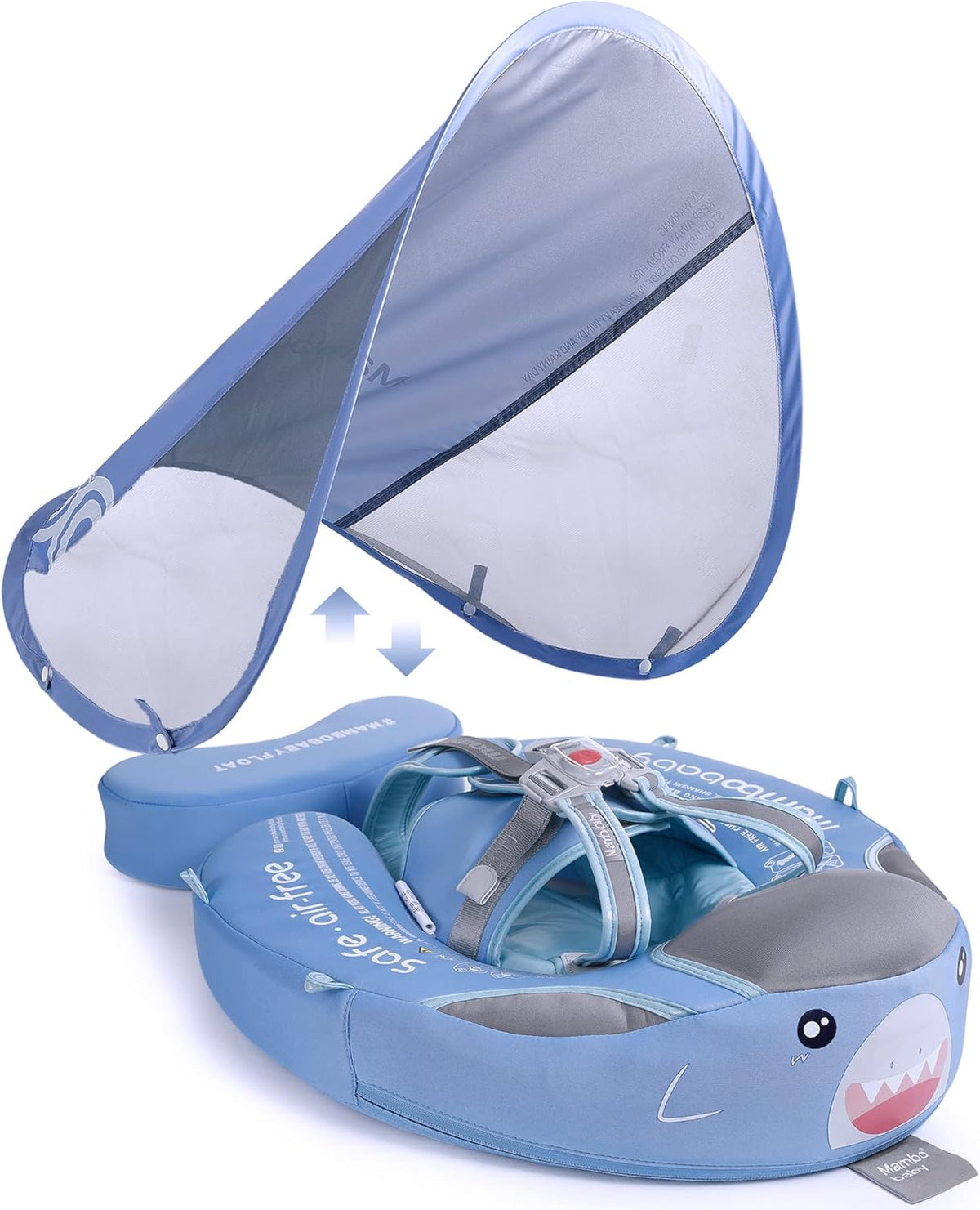 Mambobaby Baby Swim Float with Canopy, Non-Inflatable Solid Baby Float, Upgrade Soft Skin-Friendly Material Infant Swim Float - PuriLite