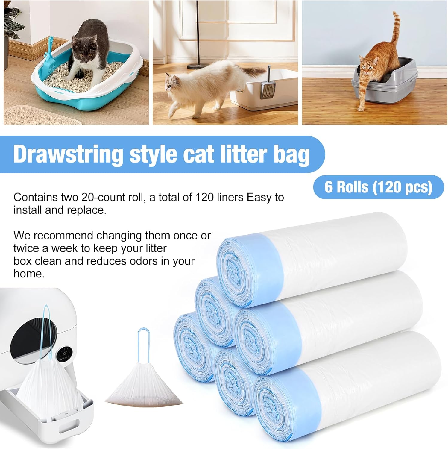 Cat Litter Box Liners, 120 Count Large Cat Litter Bags Thickened Cat Litter Waste Receptacles Bags Automatic Self Cleaning Cat Litter Box Liner, Universal Compatible for Most Litter Boxs - PuriLite