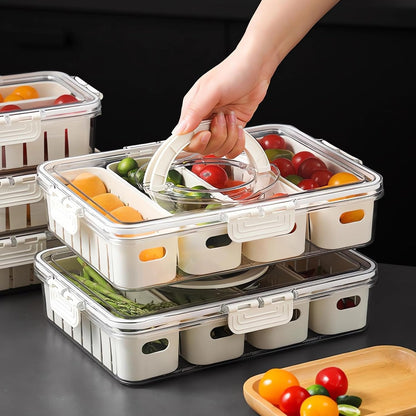KIGITIONE Snackle Box, Pink 8 Compartments Portable Serving Tray, Divided Snackle Box Container with Lid and Handle, Snack Organizer for Fruits, Snacks, Nuts, Candy, Ideal for Party, Travel & Picnics - PuriLite