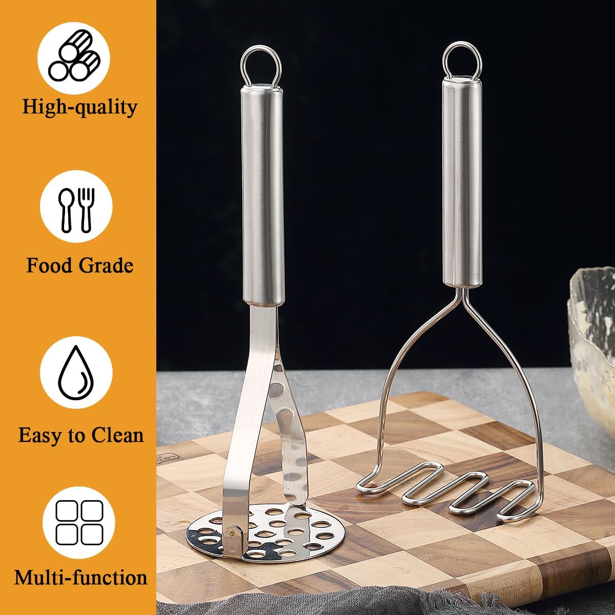Purilite Select Dual-Head Stainless Steel Potato Masher Set - PuriLite