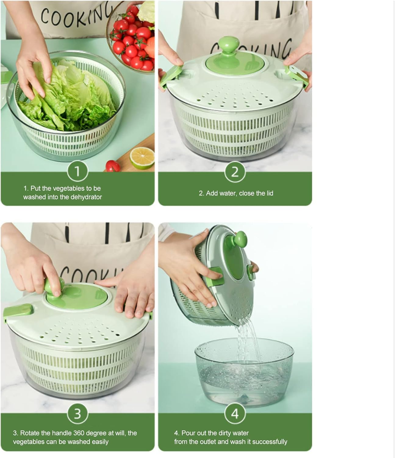 QANYEGN 4L Vegetable Dryer, Leuce er and Dryer, Fruit Washer, Salad Spinner with Drain, Bowl, and Colander - PuriLite