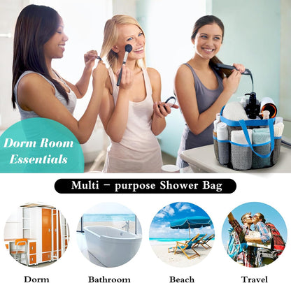 Attmu Mesh Shower Caddy Portable for College Dorm Room Essentials with 8 Pockets, Hanging Shower Caddy Basket Tote Bag Toiletry Accessories for Bathroom - PuriLite