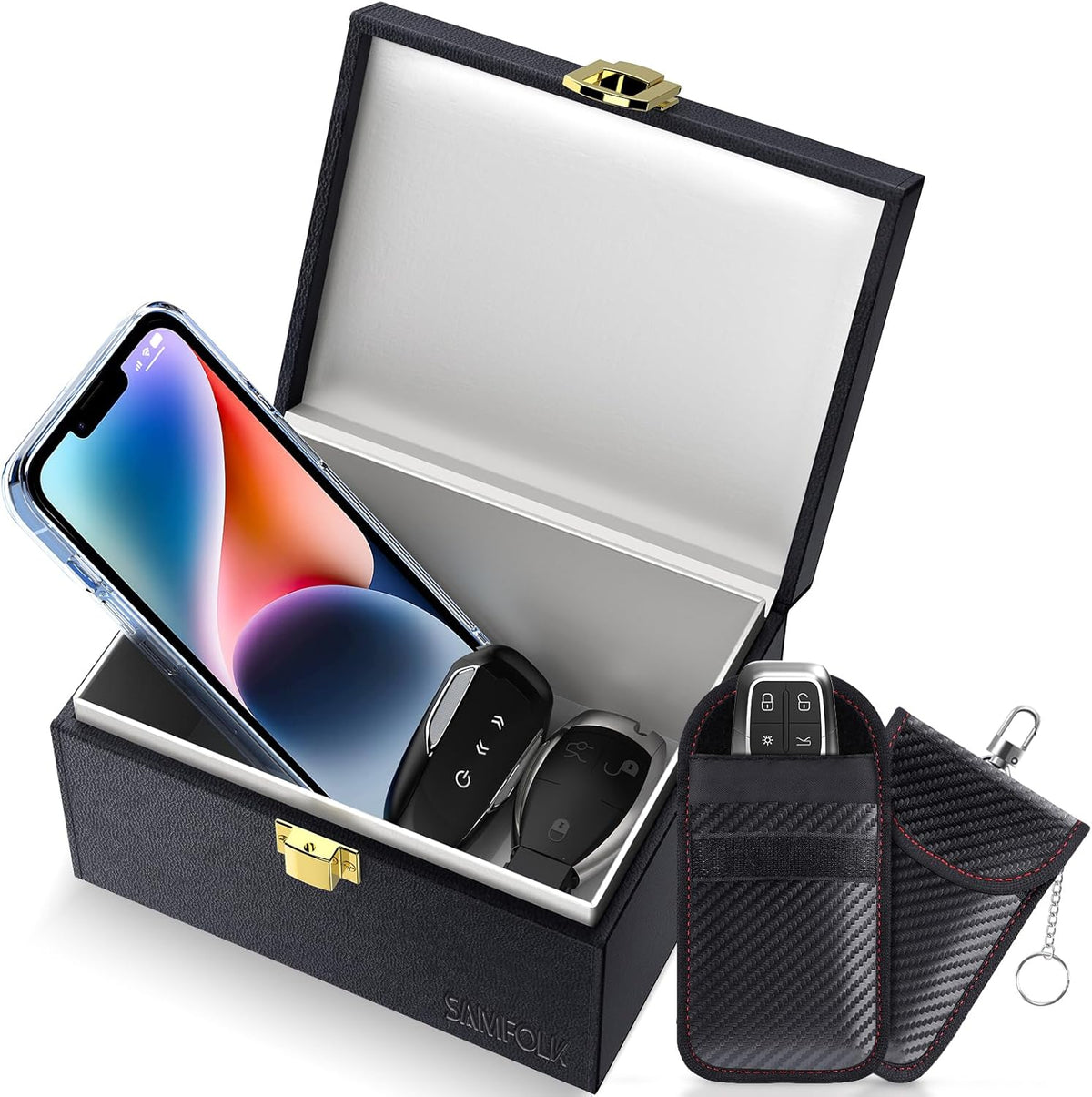 Samfolk Faraday Box with Faraday Pouchs, Faraday Box for Car Keys,RFID Key Fob Protector Anti-Theft Key Fob Box, Anti-Theft Cages for Car Keys, Phone and Credit Card - PuriLite