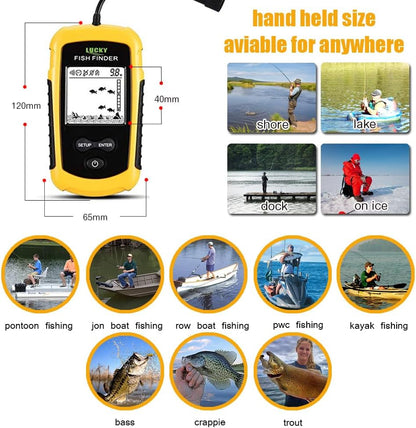 Lucky Kayak Handheld Fish Finder Sonar LCD Wired Fish Finder Transducer Boat Water Depth Finders Display FF1108-1 - PuriLite
