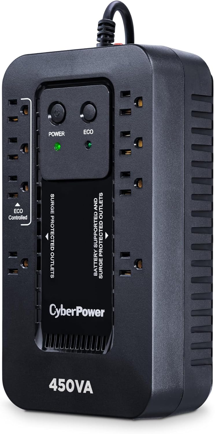 CyberPower EC850LCD Ecologic Battery Backup & Surge Protector UPS System, 850VA/510W, 12 Outlets, ECO Mode, Compact, Uninterruptible Power Supply - PuriLite