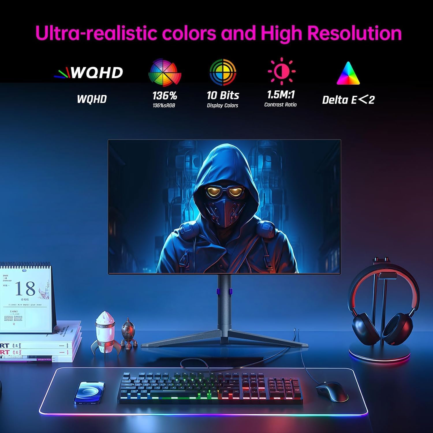 KTC 32 Inch 2K Computer Monitor, IPS 1440p Monitor with Ultra-Thin Bezels, HDR10, Freesync/G-sync, HDMI/DP Ports, Tilt Adjustable, Eyecare, Ideal for Business, Office, and Casual Gaming - PuriLite