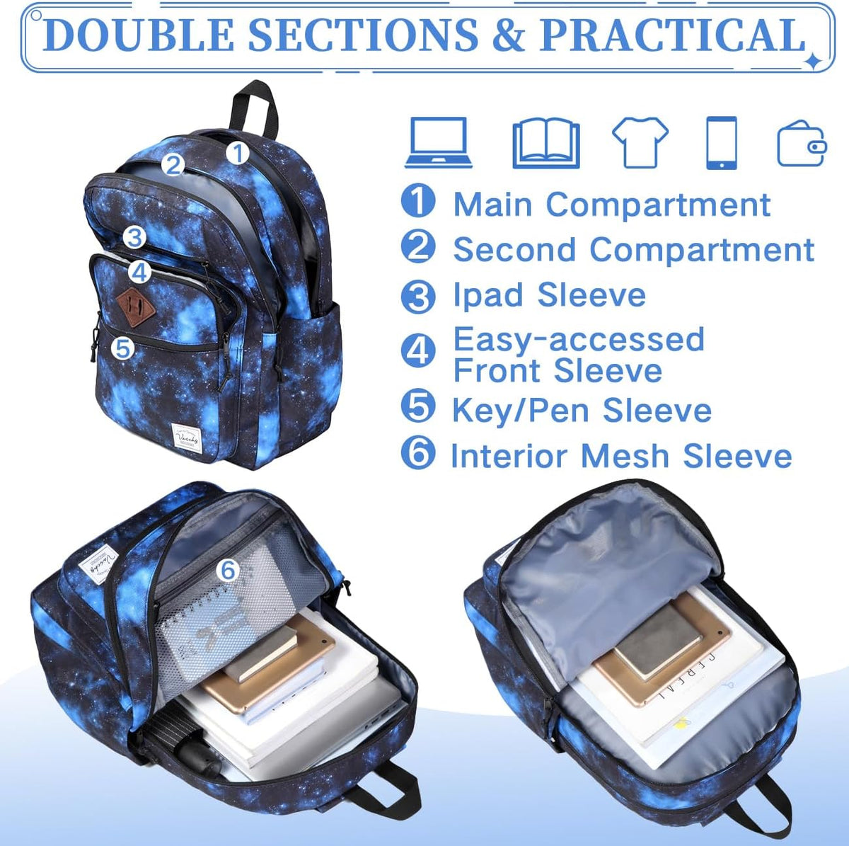 School Backpack for Men Women,Vaschy Lightweight School Bag Bookbag Casual Daypack for High School/College/Teens/Travel/Work - PuriLite