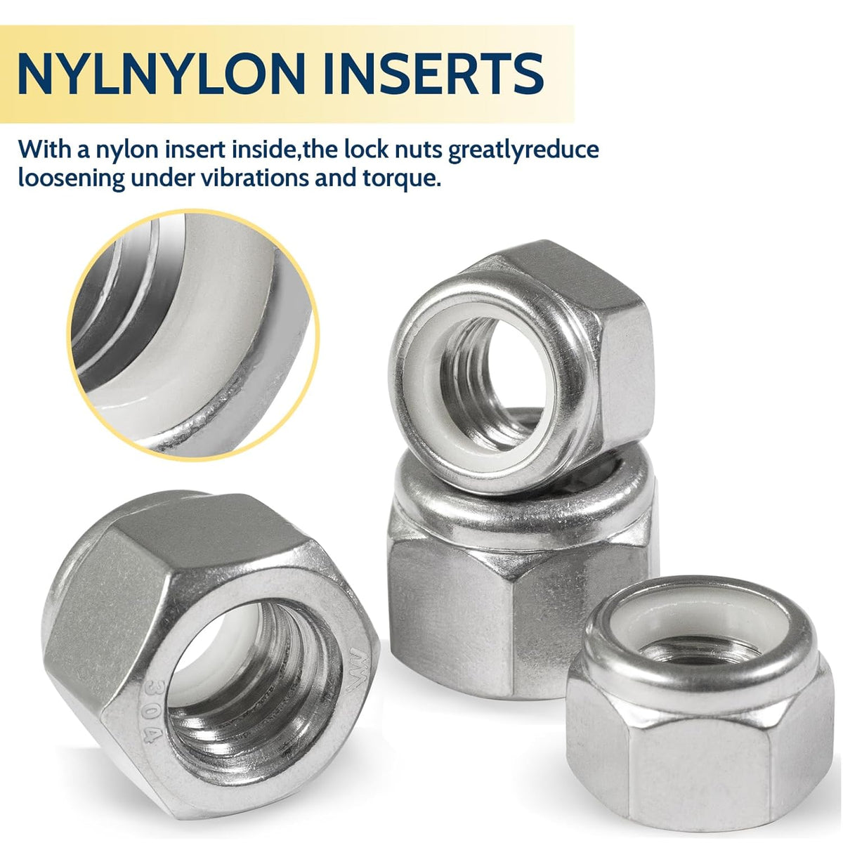Vifmy 110 Pack 1/4"-20 Inch Lock Nuts,304 (A2-70) Stainless Steel Nylon Insert Locknuts,Standard Inch Thread Nylock Nuts for Bolts - PuriLite
