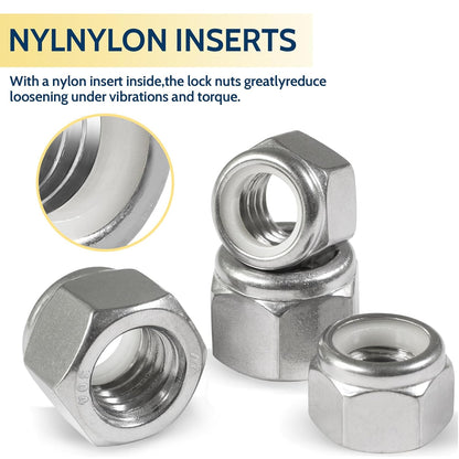Vifmy 110 Pack 1/4"-20 Inch Lock Nuts,304 (A2-70) Stainless Steel Nylon Insert Locknuts,Standard Inch Thread Nylock Nuts for Bolts - PuriLite
