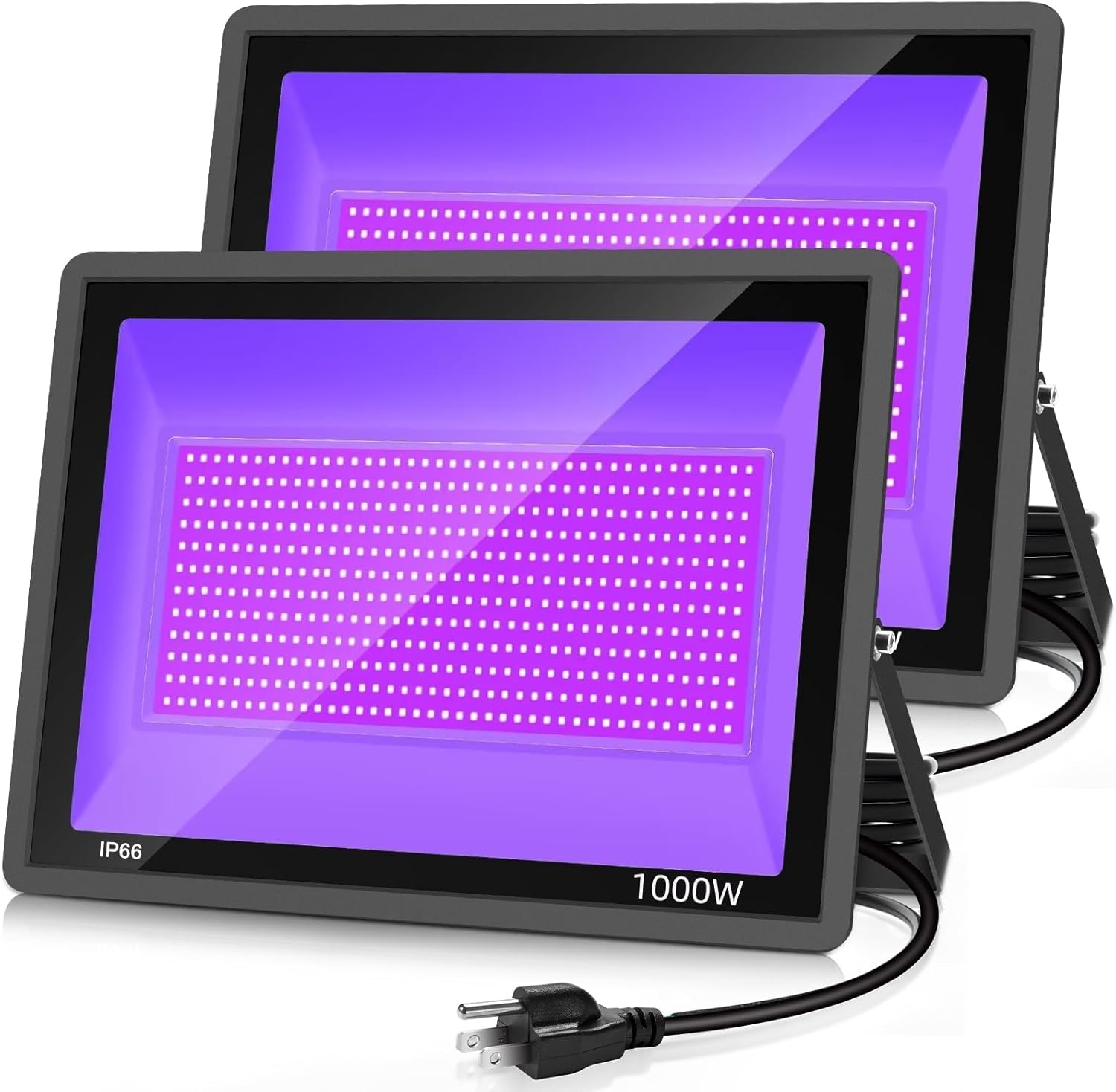 YANYCN 2 Pack 1000W LED Black Flood Light, Big Black Light Outdoor with Plug and Switch, IP66 Waterproof Blacklight for Glow Party, Halloween, Fluorescent Poster, Body Paint, Aquarium - PuriLite