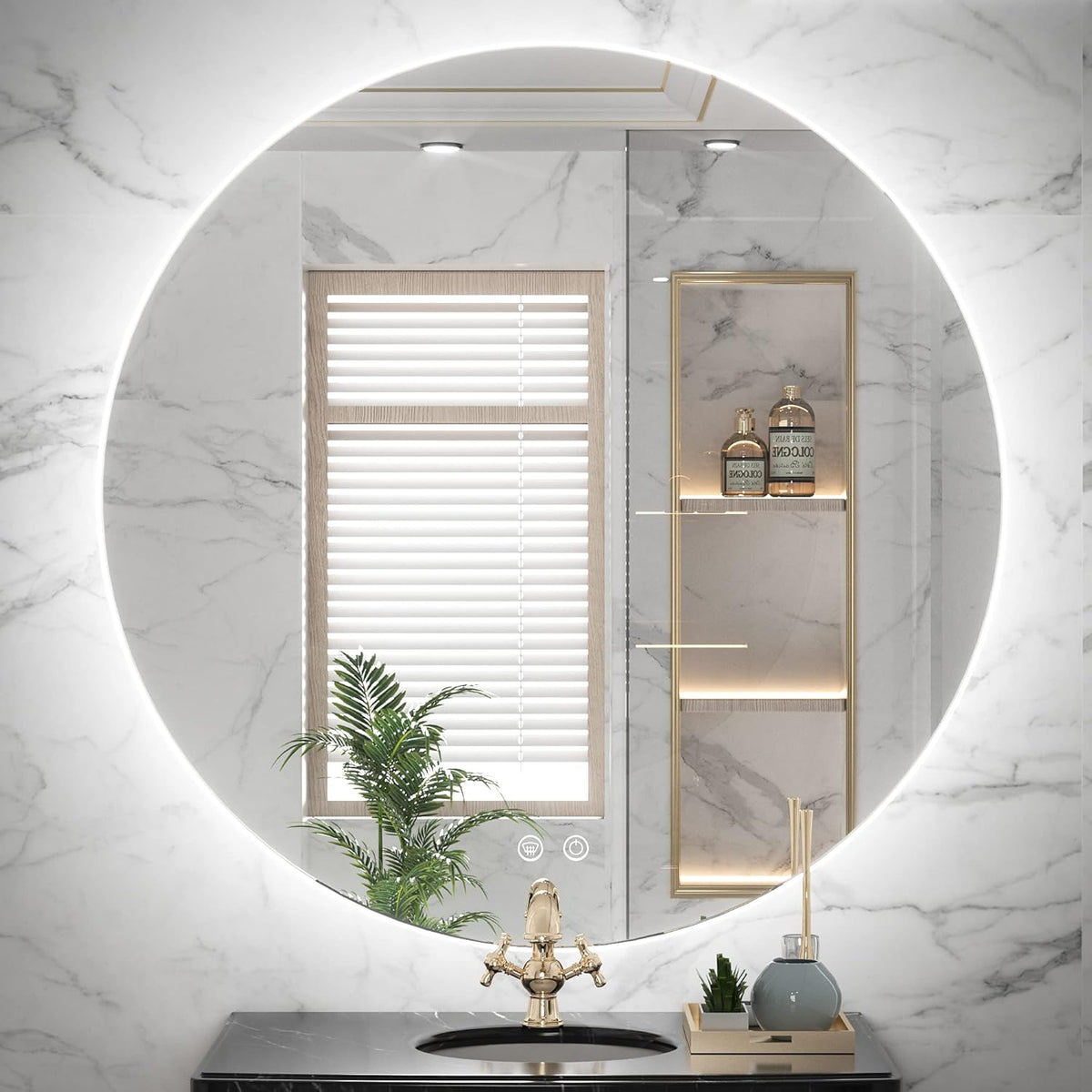 TETOTE 28 Inch Round LED Bathroom Vanity Mirror, Anti-Fog Dimmable Lights IP54 Waterproof Circle Makeup Wall Mounted Mirror - PuriLite