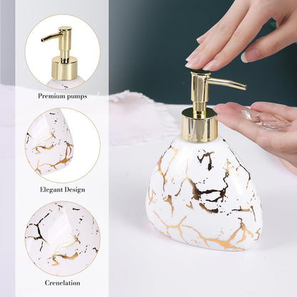 White Bathroom Accessories Set,Modern Countertop Bathroom Decor,Luxury 6 Piece Bathroom Accessory Set,Complete with Soap Dispenser,Toothbrush Holder,Tumbler,Tray - PuriLite