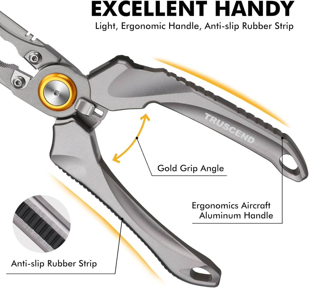 TRUSCEND Lockable Handy Fishing Pliers with Innovative Ergonomic Handle, Saltwater Corrosion Resistant Teflon Coated Fishing Tool, Multi-Function Fishing Gear with Mo-V Cutter, Amazing Fishing Gift - PuriLite