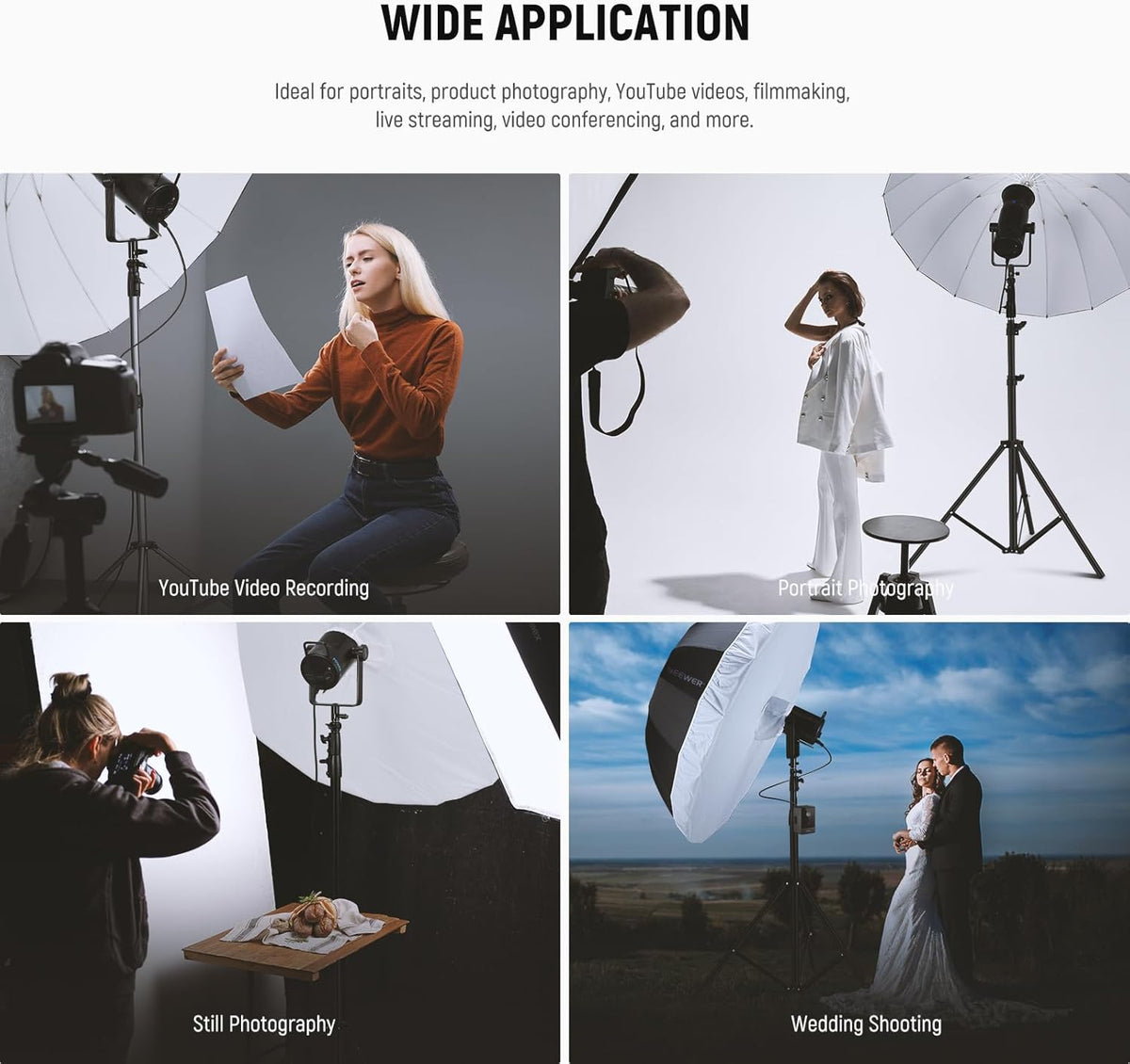 NEEWER 71"/180cm Parabolic Reflective Umbrella Photography with White Inner, Soft Lighting with Diffuser Cover, Bag, Quick Fold for Camera Photo Studio Video Light Shooting Monolight Flash, NS4U - PuriLite