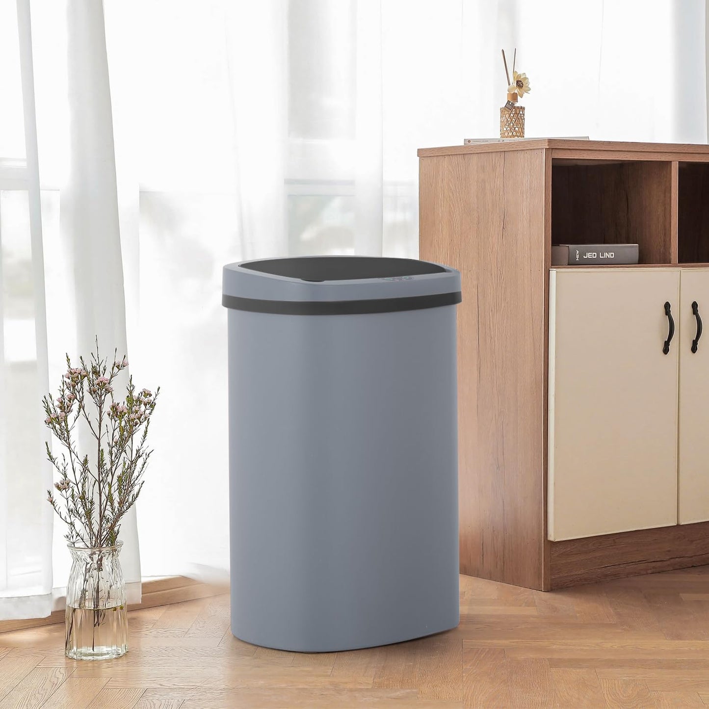 13 Gallon 50 Liter Garbage Can Kitchen Trash Can with Lid Automatic Sensor Touch Free Stainless Steel Waste Bin for Bathroom Bedroom Home Office,Black - PuriLite