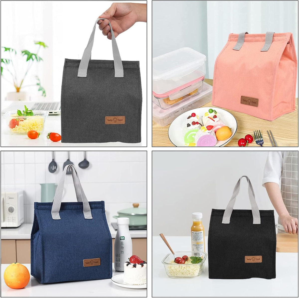 Lunch Bags for Women Men, Reusable Insulated Leakproof Lunch Box Bag for Adult Kids, Small Cooler Bag for Work School Picnic Travel (Black) - PuriLite