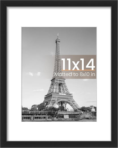 upsimples 11x14 Picture Frame, Display Pictures 8x10 with Mat or 11x14 Without Mat, Wall Hanging Photo Frames, Black - PuriLite