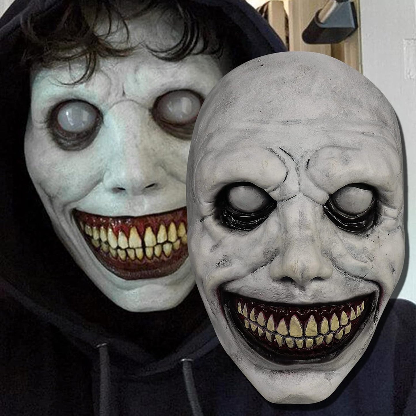QCCX Halloween Masks for Adult, Scary Smiling Demons Mask, Halloween Zombie Mask, Scream Halloween Cosplay Masks - PuriLite