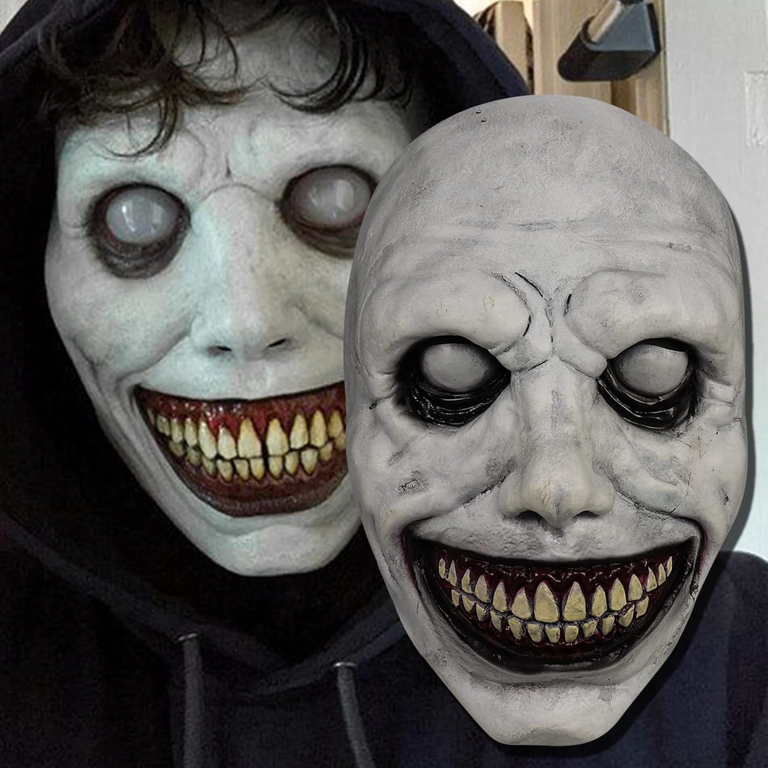 QCCX Halloween Masks for Adult, Scary Smiling Demons Mask, Halloween Zombie Mask, Scream Halloween Cosplay Masks - PuriLite