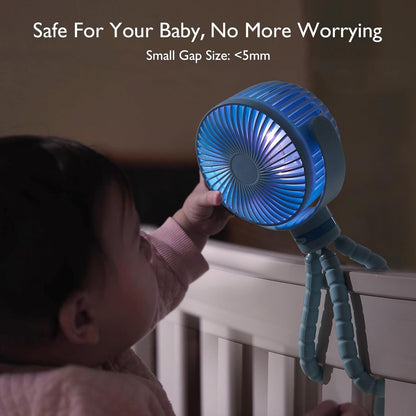 Momcozy Portable Stroller Fan, 27H Ultra-long Battery Life, Detachable 4 Speed 360°Rotate, LED Night Light with 2 Modes, USB Rechargeable and Handheld Cooling Fan for Travel, Car Seat - PuriLite