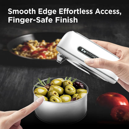 Kitchen Mama Orbit One Stainless Steel Rechargeable Electric Can Opener: Hands-Free, USB-C Charging, Automatic Stop, Smooth Edge, Safety, Blade for Large Cans, Heavy Duty, Soda Can and Pop Can - PuriLite