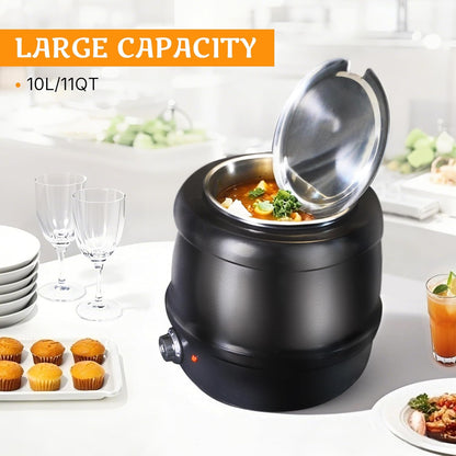 CLIVIA Soup Warmer, 11 Qt Soup Kettle Warmer Electric Commercial Food Kettle Warmer Coountertop with Hinged Lid & Detachable Stainless Steel Insert Pot for Restaurant/Buffet/Hotel/Family, Black - PuriLite