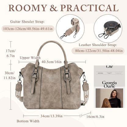 Hobo Bags for Women,VASCHY Vegan Leather Handbag Purse Top Handle Satchel Boho Shoulder Bag with Crossbody Guitar Strap - PuriLite