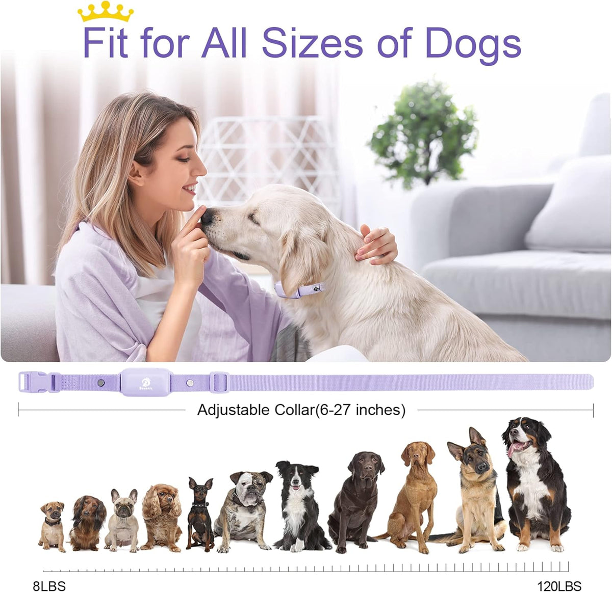Bousnic Shock Collar for Dogs - Waterproof Rechargeable Dog Electric Training Collar with Remote for Small Medium Large Dogs with Beep, Vibration, Safe Shock Modes (8-120 Lbs) (Grey) - PuriLite