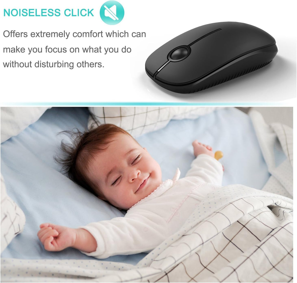 Wireless Mouse, Vssoplor 2.4G Slim Portable Computer Mice with Nano Receiver for Notebook, PC, Laptop, Computer (Black and Gray) - PuriLite