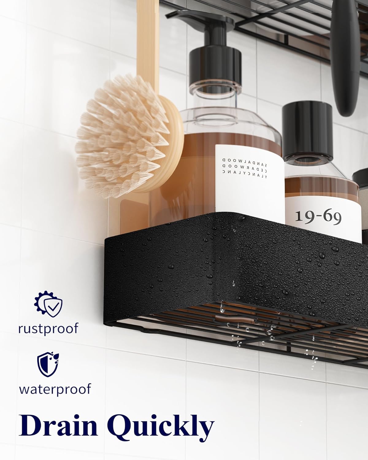 Kitsure Large Shower Caddy - 2 Pack Adhesive Shower Organizer, Drill-Free Shower Shelves for Inside Shower, Rustproof Bathroom Shelf Shower Shelf for Bathroom, Black - PuriLite