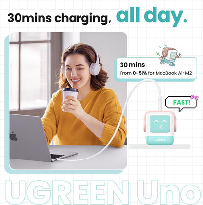 UGREEN Uno 65W USB C Charger Block, Nexode GaN Fast Charging 3-Port, Compact Wall Plug Power Adapter for MacBook Pro/Air, iPhone 16 15 Pro, Galaxy S24 Ultra, Pixel 8, iPad, Steam Deck, Black - PuriLite