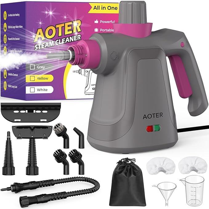 AOTER Pressurized Handheld Steam Cleaner, Portable Steam Cleaner Multipurpose for Home, Multi-Surface Steam Cleaner for Tile, Grout, Windows, Bathroom, Kitchen, Car Cleaning, with 12pcs Accessories - PuriLite