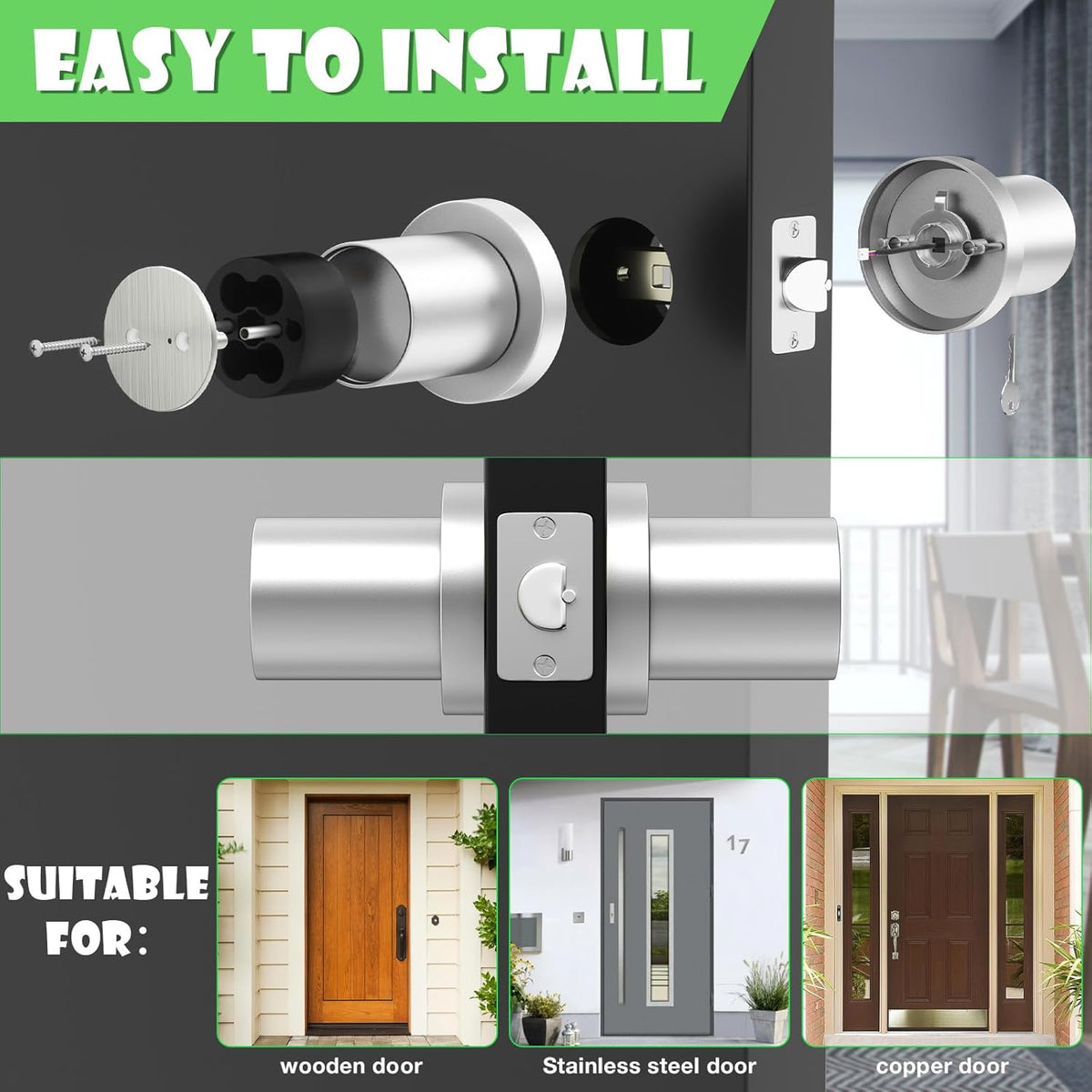 FITNATE Fingerprint Door Knob, Smart Biometric Door Lock with App Control, Keyless Entry Door Knob with Bluetooth Digital Code, Touch to Open Knob for Bedroom,Home,Hotel,Office, Black - PuriLite