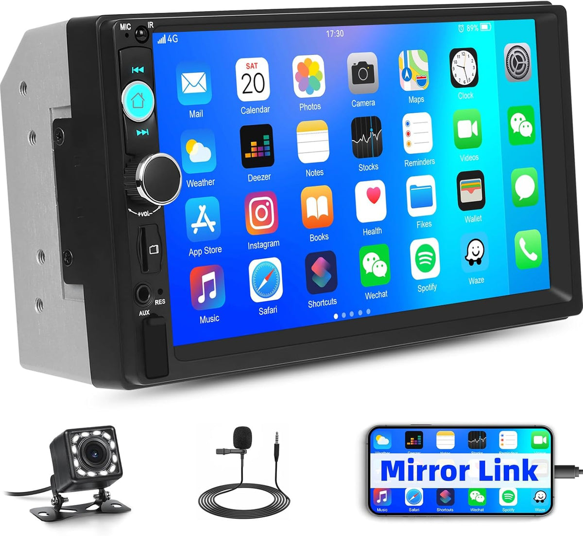 Universal Double Din Car Stereo 7 inch Touchscreen Radio with Mirror Link FM Receiver Multimedia Player Head Unit Bluetooth EQ USB TF AUX+ 12 LED Backup Camera MIC - PuriLite