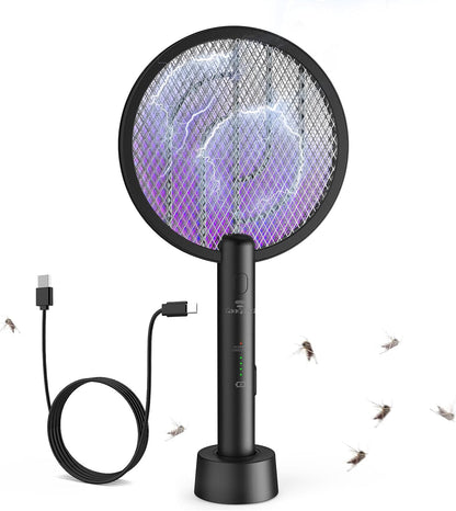 Gooqand Bug Zapper Racket, 2 in 1 Electric Fly Swatte with 3 Layer Safety Mesh, 4000V Fly Zapper with USB Rechargeable, Indoor Outdoor Fly Racket for Bedroom, Kitchen, Camping - PuriLite