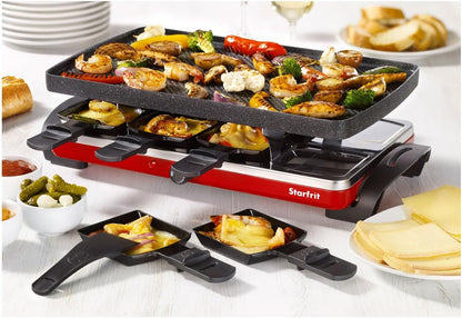 Starfrit The Rock Electric Raclette - 8 Person Party Grill - 8 Spatulas - Reversible Plate - 1500W - PuriLite