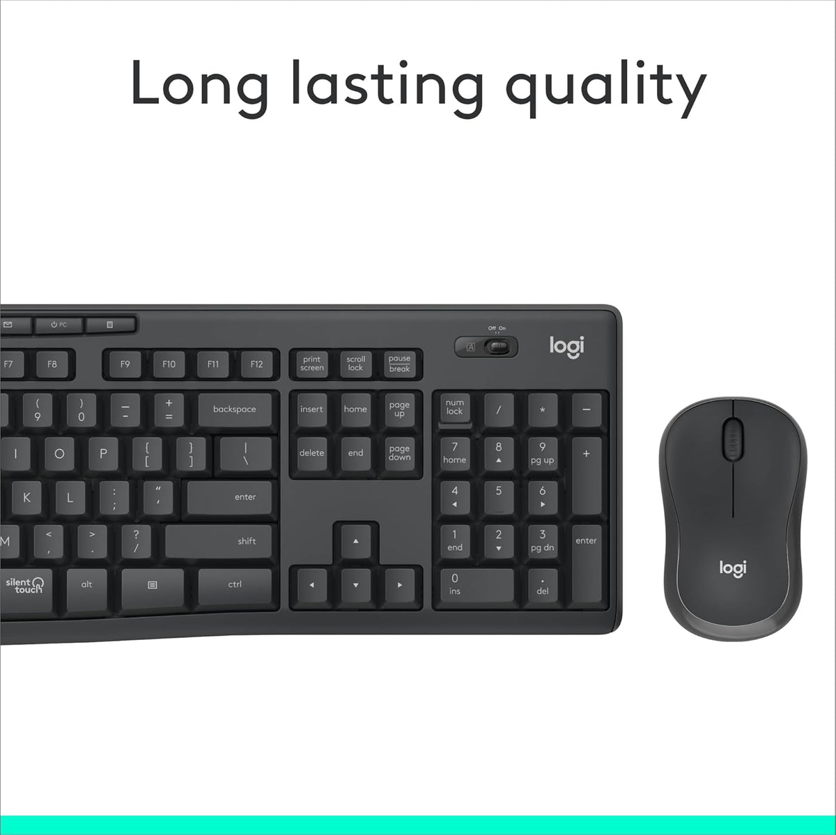 Logitech MK295 Wireless Mouse & Keyboard Combo with SilentTouch Technology, Full Numpad, Advanced Optical Tracking, Lag-Free Wireless, 90% Less Noise - Graphite - PuriLite