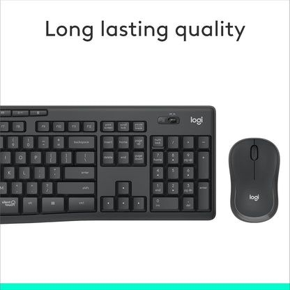 Logitech MK295 Wireless Mouse & Keyboard Combo with SilentTouch Technology, Full Numpad, Advanced Optical Tracking, Lag-Free Wireless, 90% Less Noise - Graphite - PuriLite