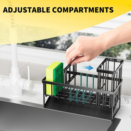 Cisily Kitchen Sink Caddy Organzier with High Brush Holder, Sponge Holder for Sink, 304 Rustproof Stainless, Kitchen Countertop Soap Dispenser Organizer, Kitchen Decor and Accessories (Black) - PuriLite