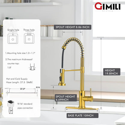GIMILI Matte Black Kitchen Faucet with LED Light,Single Hole Spring Kitchen Sink Faucet with Pull Down Sprayer - PuriLite