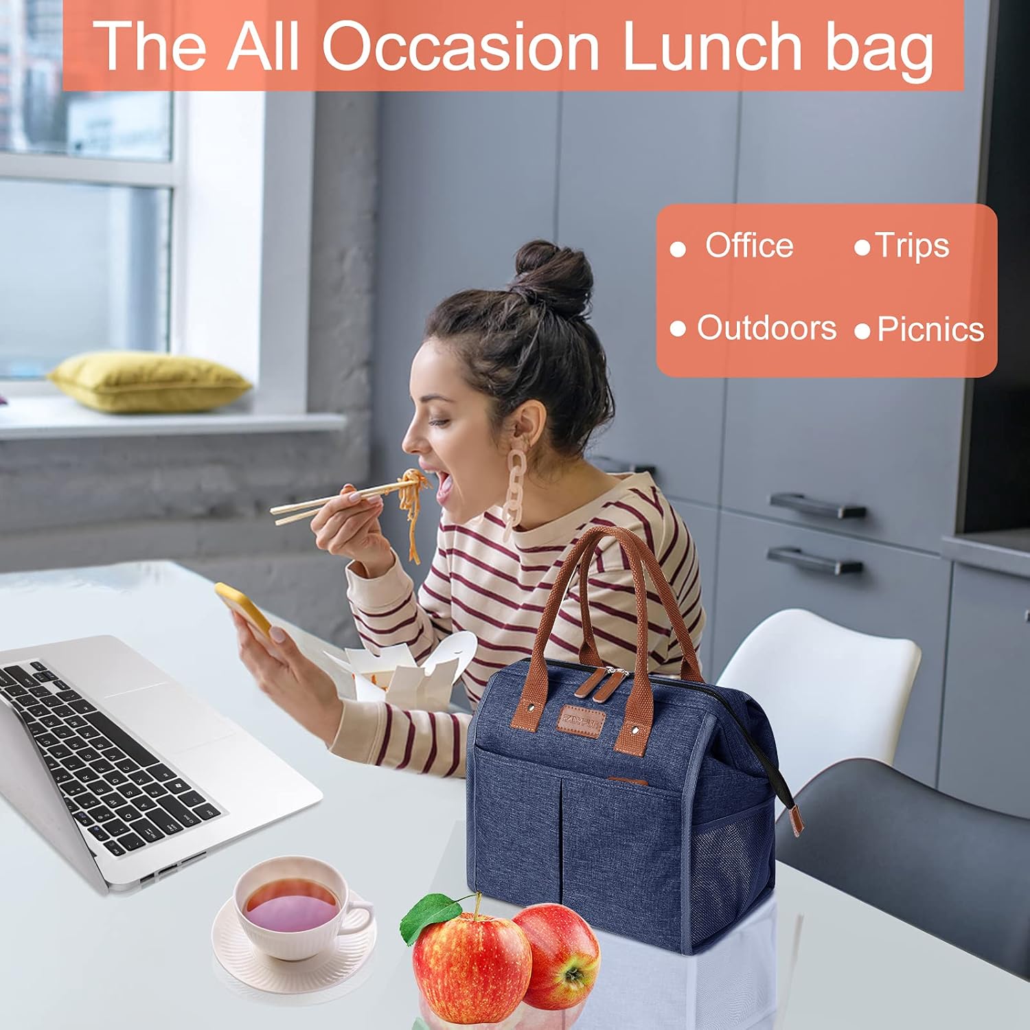 Lunch Bag for Women & Men, Insulated Lunch Box Cooler Tote Bags, Adult Reusable Lunch Boxes with Water Resistant for Work, Travel and Picnic (Grey) - PuriLite