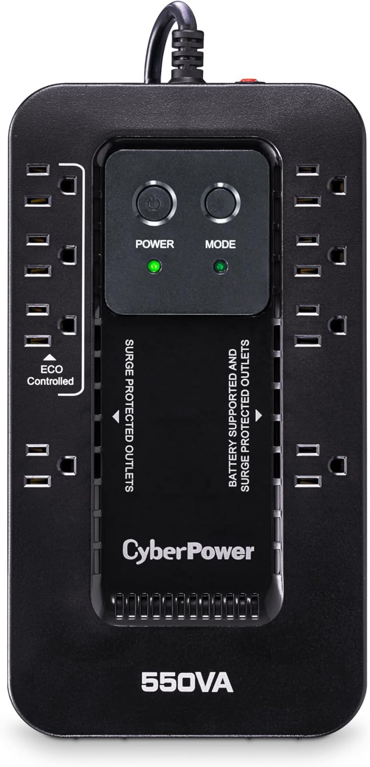 CyberPower EC850LCD Ecologic Battery Backup & Surge Protector UPS System, 850VA/510W, 12 Outlets, ECO Mode, Compact, Uninterruptible Power Supply - PuriLite