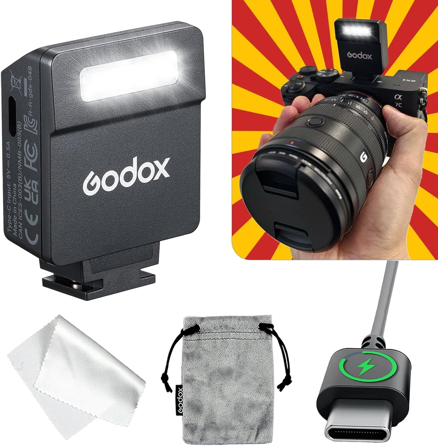 Godox Flash Godox iM22 Mini Camera Flash - GN10/470 mAh/Type-c Charge/440 Full-Power Flashes/3s Recycle Times/5 Power Levels/Manual, Camera Flash for Sony zv1/Sony zve10/Ricoh gr3/Fujifilm f1 etc. - PuriLite
