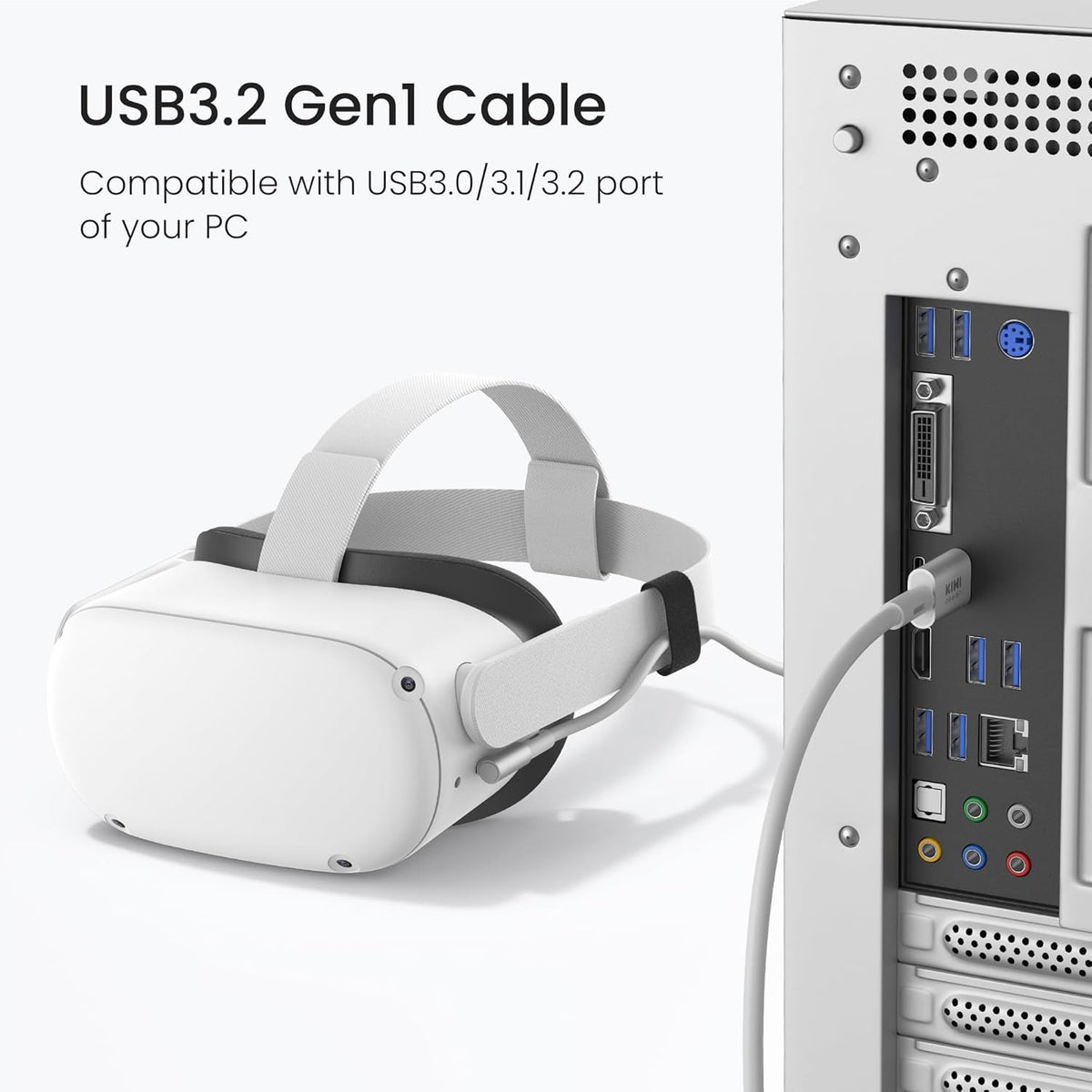 KIWI design 16FT Link Cable Compatible with Oculus/Meta Quest 3S Accessories, and Quest 3/2/Pro/Pico 4, USB3.0 Link Cable with 5Gbps Super Speed - PuriLite