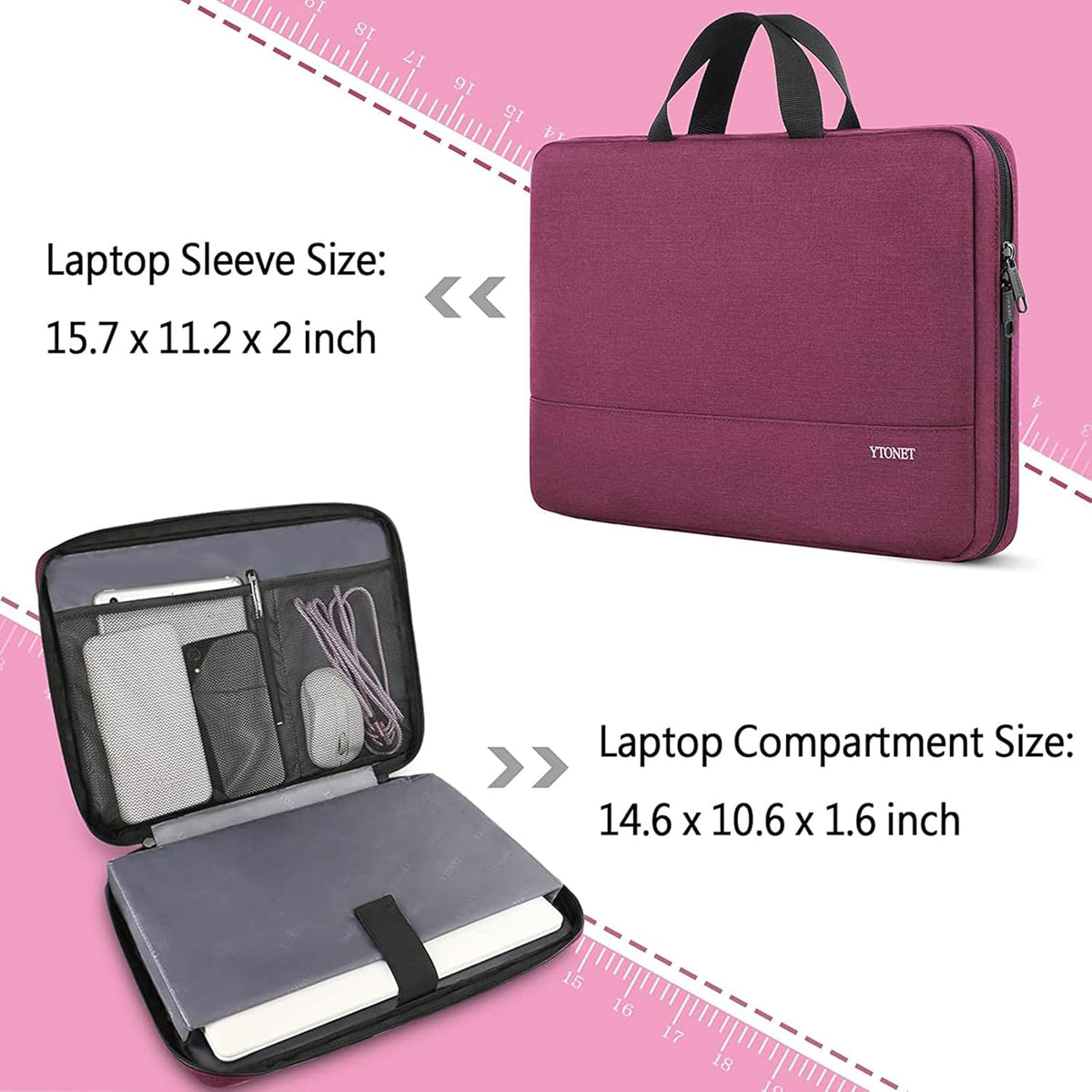 Ytonet Laptop Sleeve, 15.6 inch TSA Laptop Bag Laptop Case Water Resistant Computer Carrying Bag Compatible for Lenovo, HP, Dell, Asus Notebook, Gifts for Men Women, Grey - PuriLite