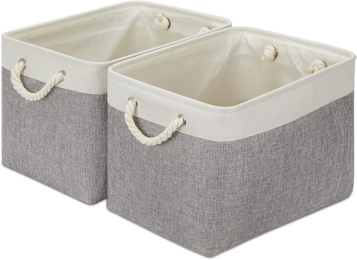 DULLEMELO Storage Baskets for Shelves, Fabric Collapsible Rectangular Storage Bins for Shelves, Closets, Nursery, Home, Office, Empty Gift Baskets (White&Teal) - PuriLite