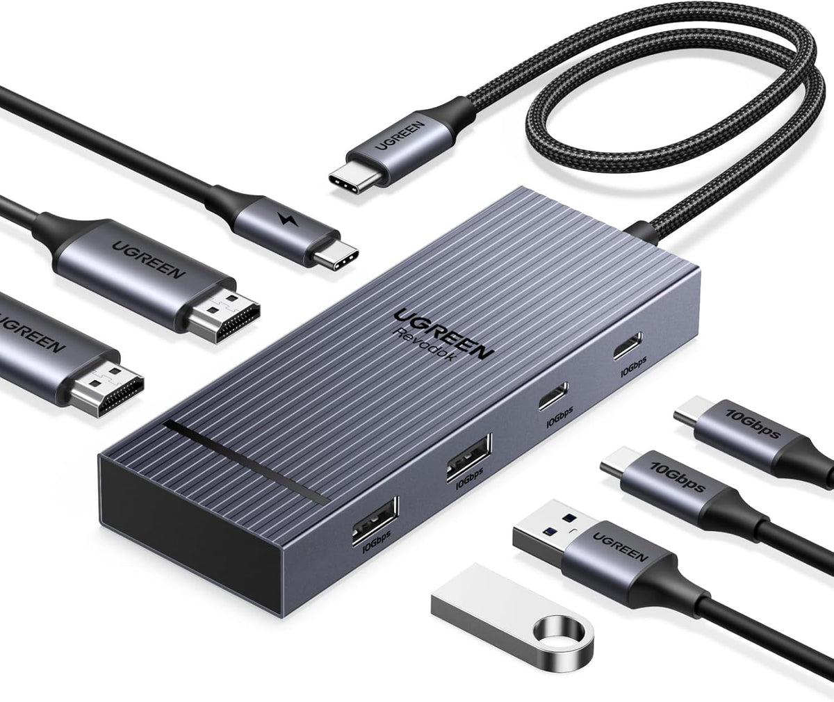 UGREEN Docking Station, Revodok Pro 207 USB C Hub (7 in 1) with Dual 4k HDMI, 2*USB A&C 10Gbps Date Transfers, PD 100W, USB C Dock for ThinkPad, iPad Pro, XPS, HP Laptopsand More - PuriLite
