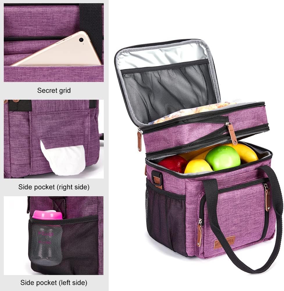 Lunch Bag Women Insulated Lunch Box for Work, Purple Expandable Large Lunch Bags, Leakproof Double Deck Lunch Box Cooler Bag（Purple） - PuriLite
