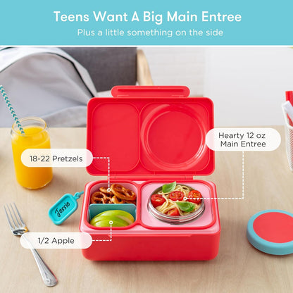 OmieBox UP bento box for kids | Insulated lunch box | Insulated food jar | Cooler ice pack | 2 Compartments (Cherry Pink) - PuriLite