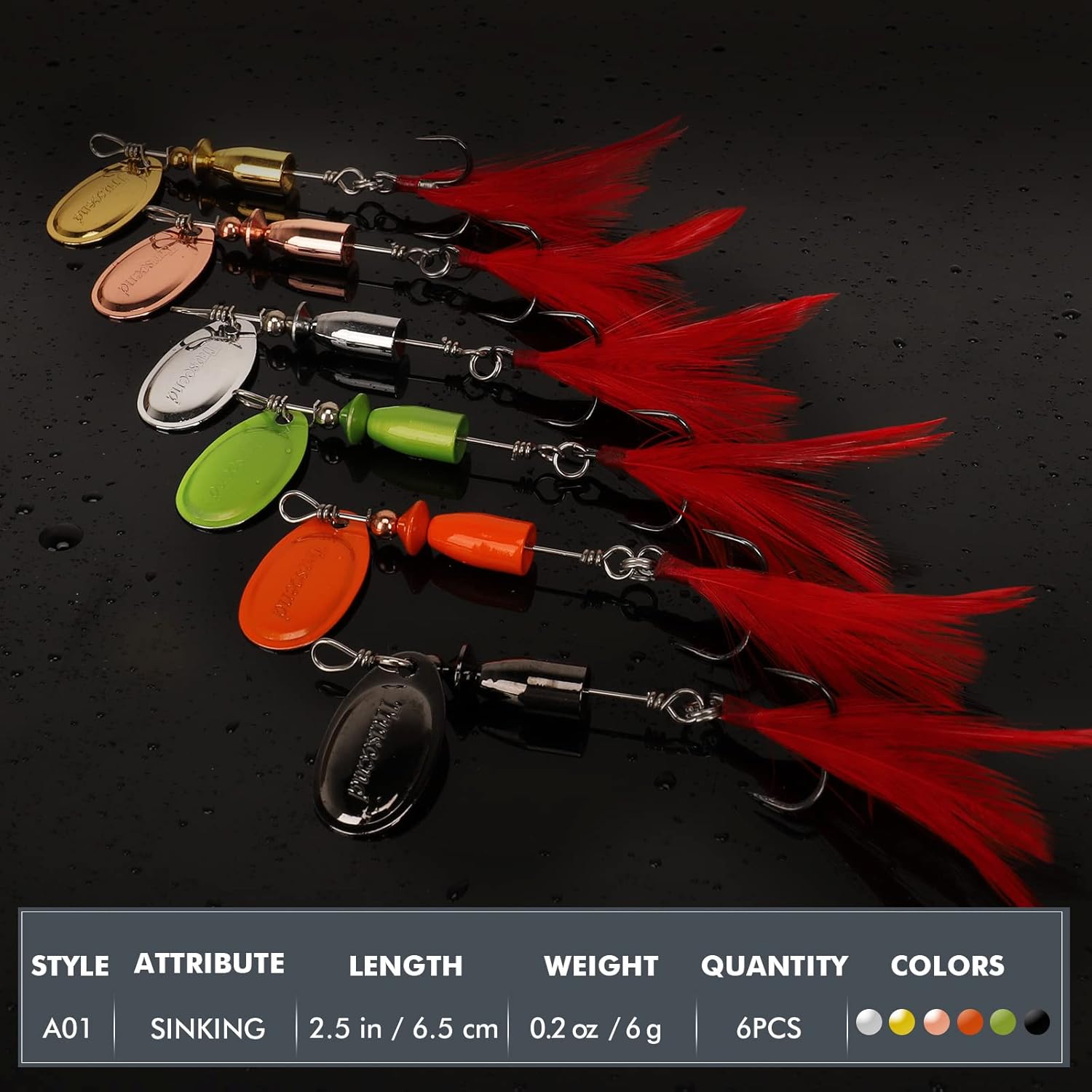 TRUSCEND Fishing Spinners with Unique Double Spoons, Nano-Plated Rooster Tail Fishing Lures with Copper Body & Blade, Great Action Blade Bait for Bass Trout Walleye, Freshwater Ice Fishing Jigs - PuriLite